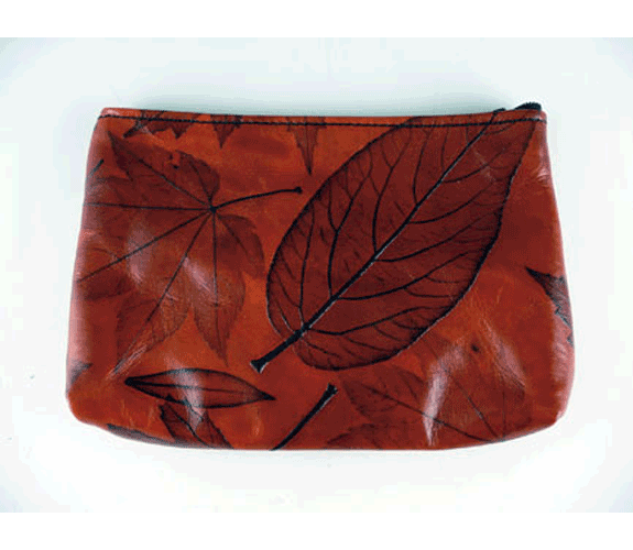 Leaf Leather Tooled Leather Cosmetic Bag